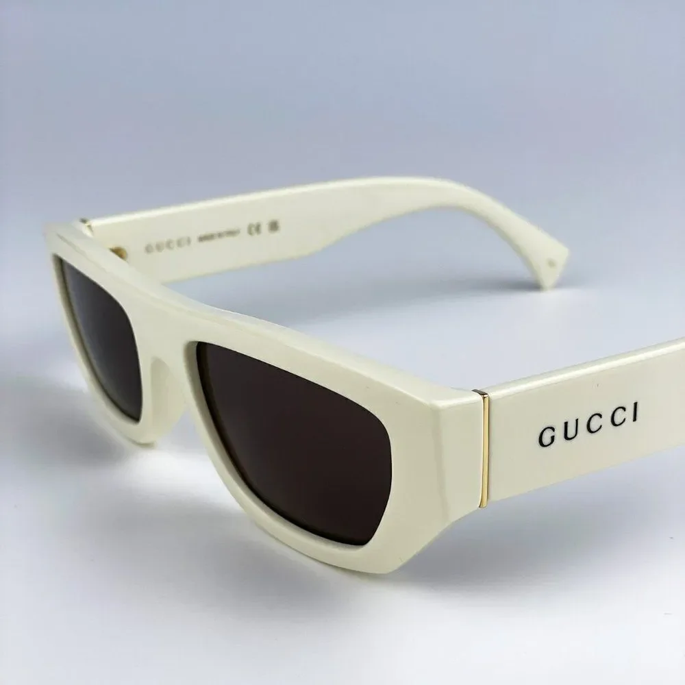 NEW Gucci GG1134S 003 Ivory White Brown Rectangle Unisex Sunglasses